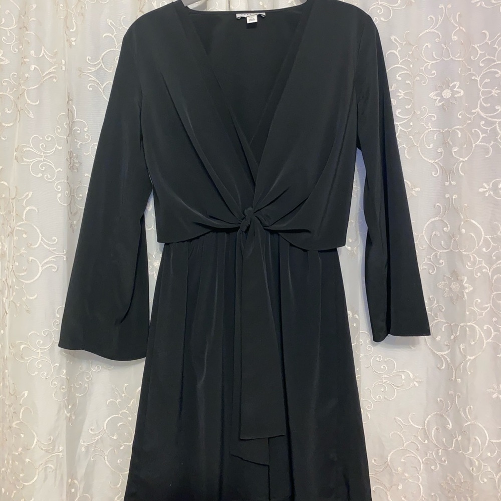TopShop black bell long sleeve tie front dress